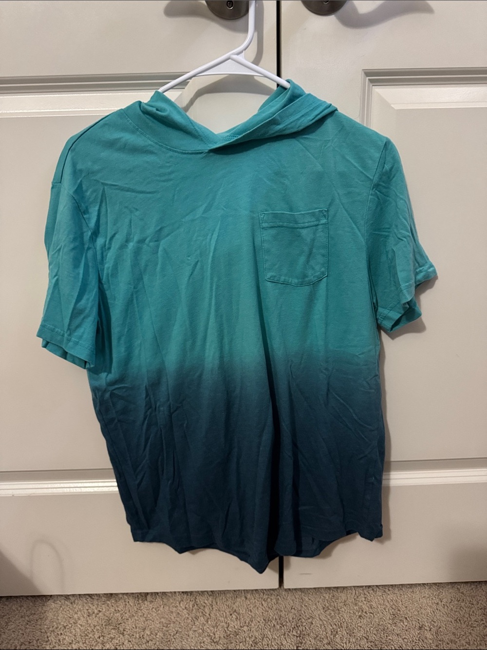 wonder nation Teal to Navy Ombre Short Sleeve Hoodie Tee Husky XL 14-16